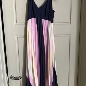 Mango Navy and Pastel Striped Midi Dress